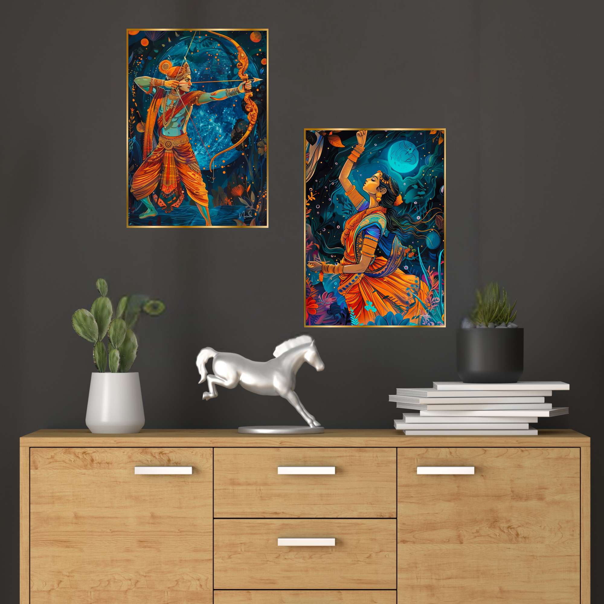 Set of Two Wall Paintings for Wall Dacoration Golden Framed Wall Paintings for Living Room & Bedroom Wall Art for Home Decoration & Office Wall Décor (14x11 inch CH-GD2-4)